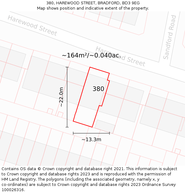 380, HAREWOOD STREET, BRADFORD, BD3 9EG: Plot and title map