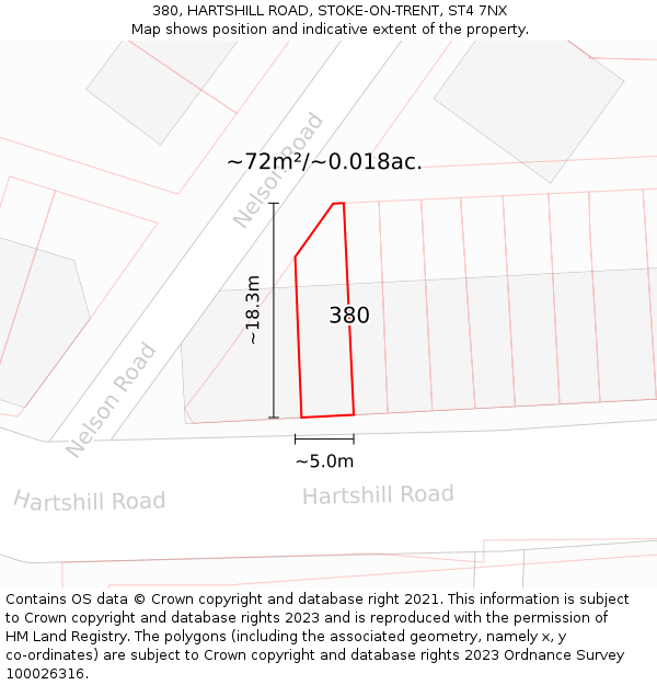 380, HARTSHILL ROAD, STOKE-ON-TRENT, ST4 7NX: Plot and title map