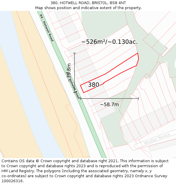 380, HOTWELL ROAD, BRISTOL, BS8 4NT: Plot and title map