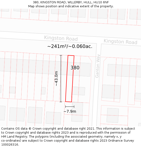 380, KINGSTON ROAD, WILLERBY, HULL, HU10 6NF: Plot and title map