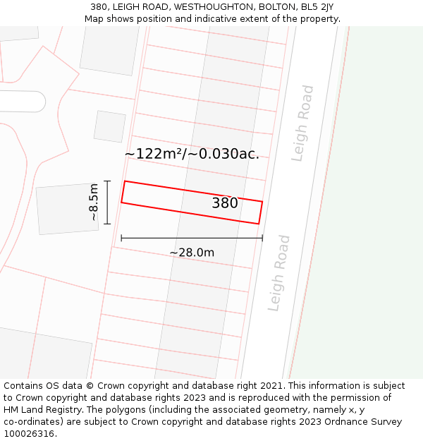 380, LEIGH ROAD, WESTHOUGHTON, BOLTON, BL5 2JY: Plot and title map