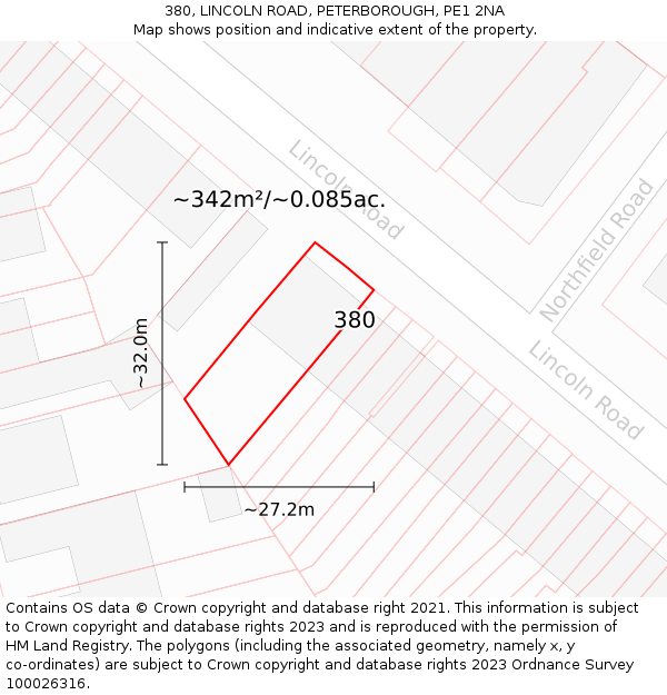 380, LINCOLN ROAD, PETERBOROUGH, PE1 2NA: Plot and title map