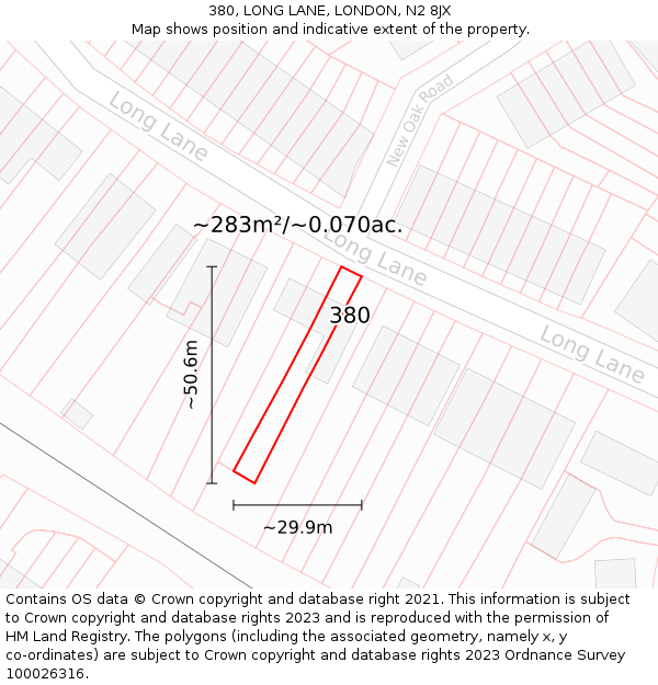 380, LONG LANE, LONDON, N2 8JX: Plot and title map