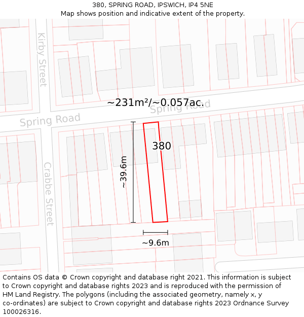380, SPRING ROAD, IPSWICH, IP4 5NE: Plot and title map