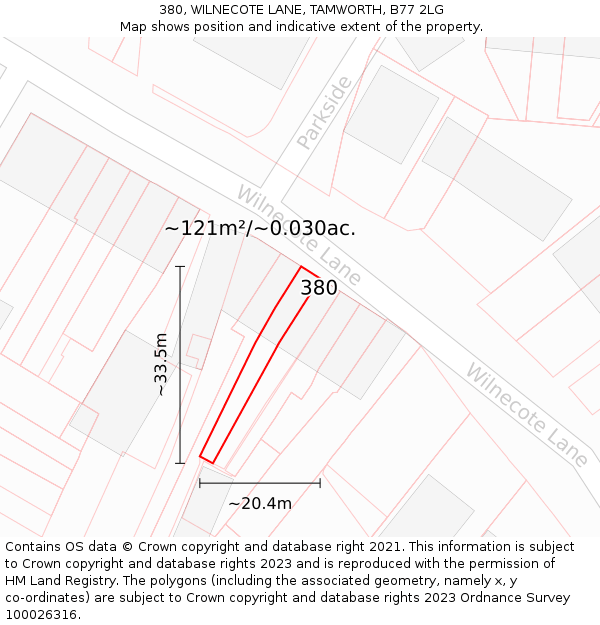380, WILNECOTE LANE, TAMWORTH, B77 2LG: Plot and title map