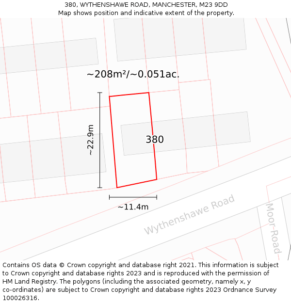 380, WYTHENSHAWE ROAD, MANCHESTER, M23 9DD: Plot and title map