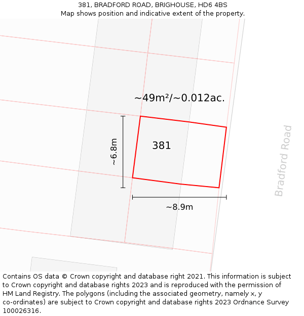 381, BRADFORD ROAD, BRIGHOUSE, HD6 4BS: Plot and title map