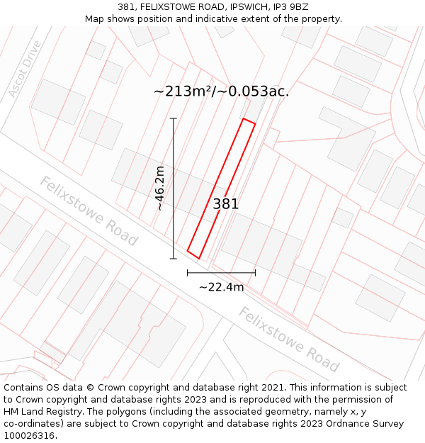 381, FELIXSTOWE ROAD, IPSWICH, IP3 9BZ: Plot and title map