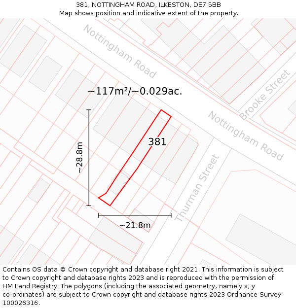 381, NOTTINGHAM ROAD, ILKESTON, DE7 5BB: Plot and title map