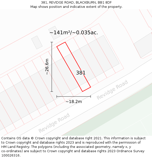 381, REVIDGE ROAD, BLACKBURN, BB1 8DF: Plot and title map