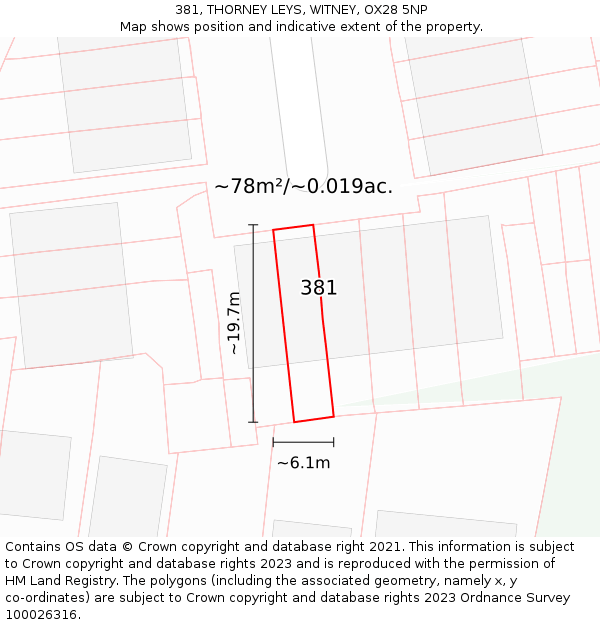 381, THORNEY LEYS, WITNEY, OX28 5NP: Plot and title map