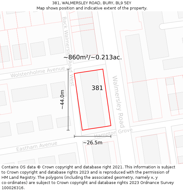 381, WALMERSLEY ROAD, BURY, BL9 5EY: Plot and title map