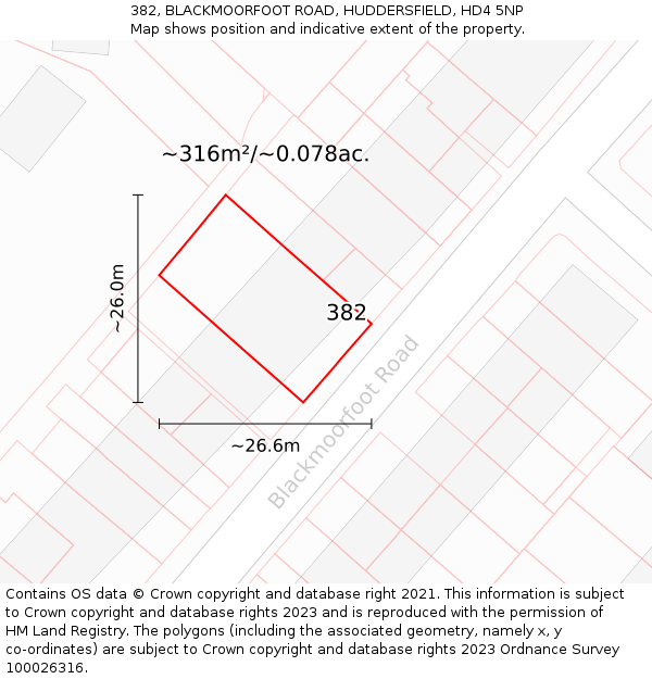 382, BLACKMOORFOOT ROAD, HUDDERSFIELD, HD4 5NP: Plot and title map