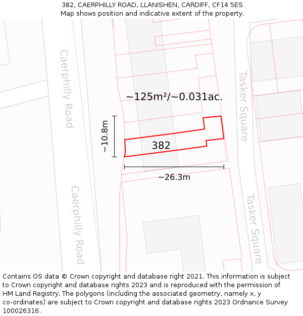 382, CAERPHILLY ROAD, LLANISHEN, CARDIFF, CF14 5ES: Plot and title map
