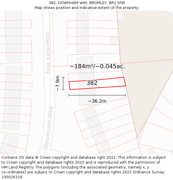 382, DOWNHAM WAY, BROMLEY, BR1 5NR: Plot and title map
