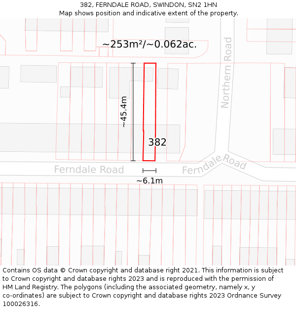 382, FERNDALE ROAD, SWINDON, SN2 1HN: Plot and title map