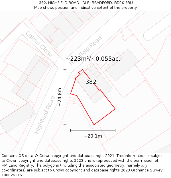382, HIGHFIELD ROAD, IDLE, BRADFORD, BD10 8RU: Plot and title map