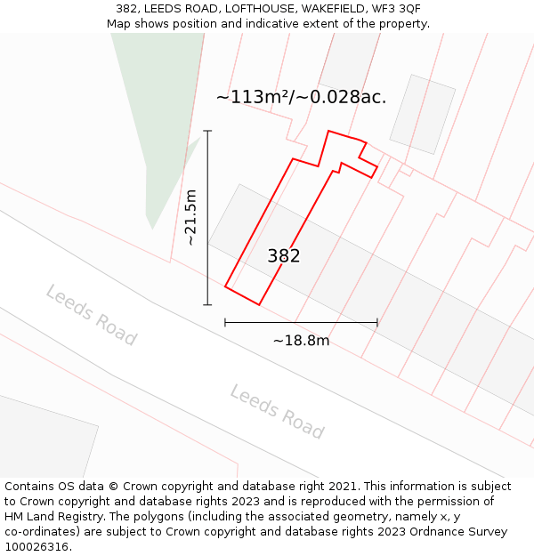 382, LEEDS ROAD, LOFTHOUSE, WAKEFIELD, WF3 3QF: Plot and title map