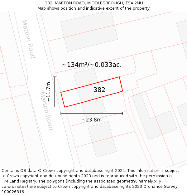 382, MARTON ROAD, MIDDLESBROUGH, TS4 2NU: Plot and title map