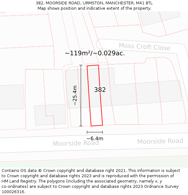 382, MOORSIDE ROAD, URMSTON, MANCHESTER, M41 8TL: Plot and title map