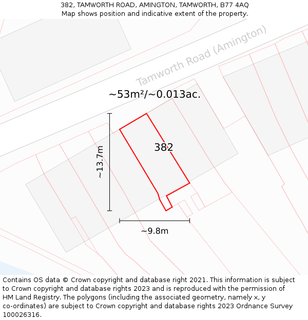 382, TAMWORTH ROAD, AMINGTON, TAMWORTH, B77 4AQ: Plot and title map