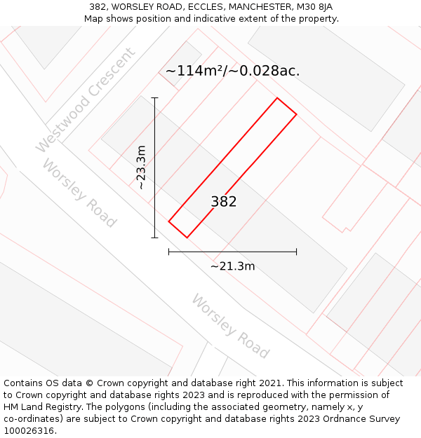 382, WORSLEY ROAD, ECCLES, MANCHESTER, M30 8JA: Plot and title map