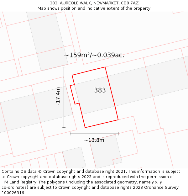 383, AUREOLE WALK, NEWMARKET, CB8 7AZ: Plot and title map