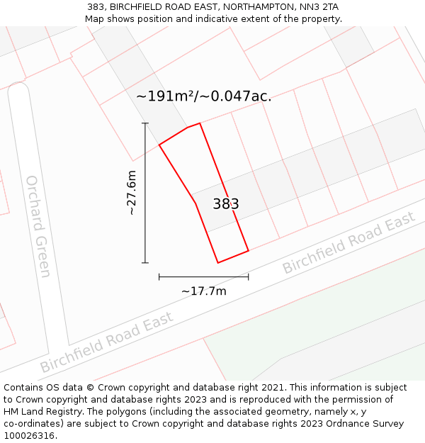383, BIRCHFIELD ROAD EAST, NORTHAMPTON, NN3 2TA: Plot and title map
