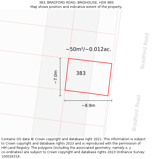 383, BRADFORD ROAD, BRIGHOUSE, HD6 4BS: Plot and title map