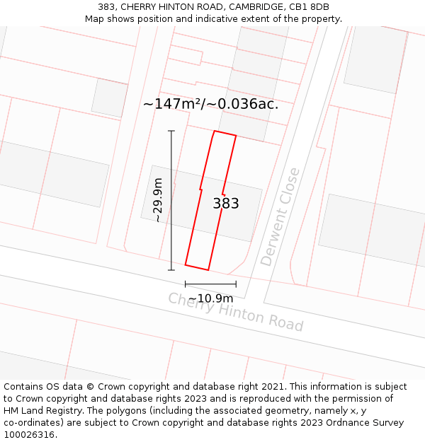 383, CHERRY HINTON ROAD, CAMBRIDGE, CB1 8DB: Plot and title map