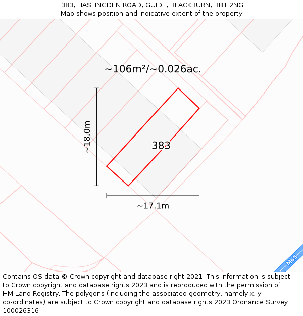 383, HASLINGDEN ROAD, GUIDE, BLACKBURN, BB1 2NG: Plot and title map
