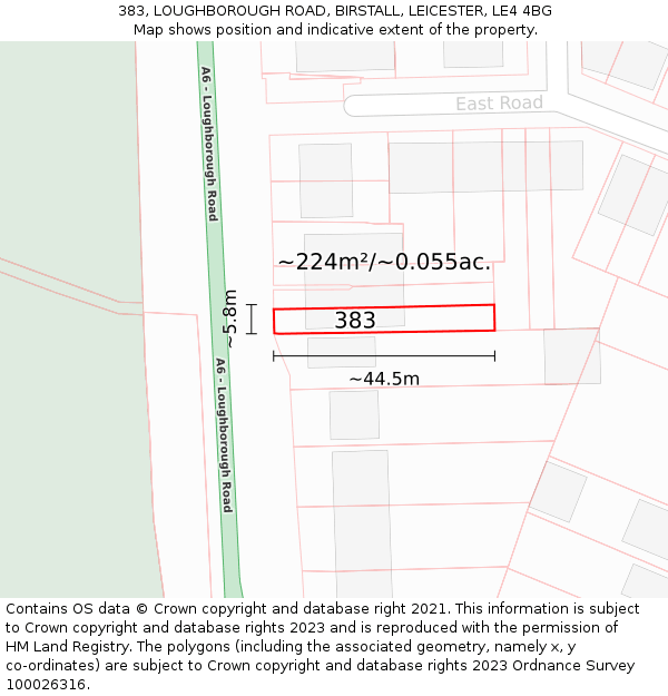 383, LOUGHBOROUGH ROAD, BIRSTALL, LEICESTER, LE4 4BG: Plot and title map