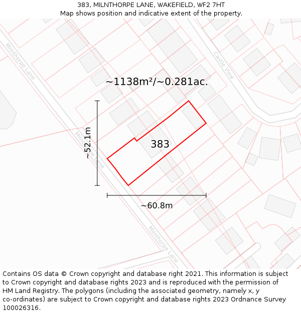 383, MILNTHORPE LANE, WAKEFIELD, WF2 7HT: Plot and title map