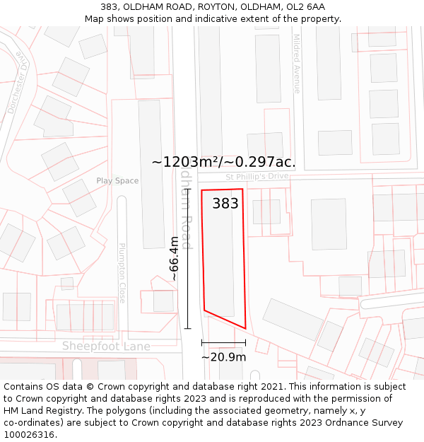 383, OLDHAM ROAD, ROYTON, OLDHAM, OL2 6AA: Plot and title map
