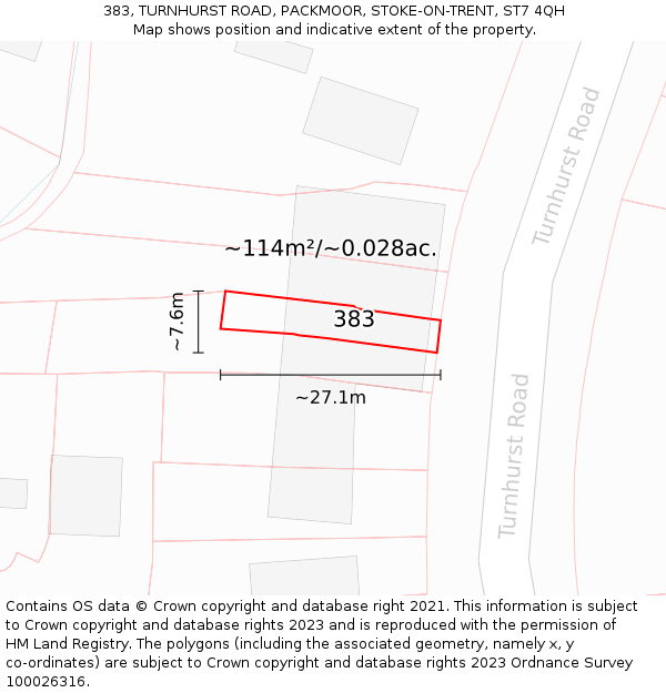 383, TURNHURST ROAD, PACKMOOR, STOKE-ON-TRENT, ST7 4QH: Plot and title map