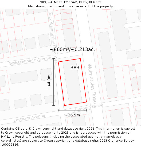 383, WALMERSLEY ROAD, BURY, BL9 5EY: Plot and title map