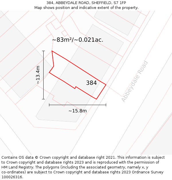384, ABBEYDALE ROAD, SHEFFIELD, S7 1FP: Plot and title map