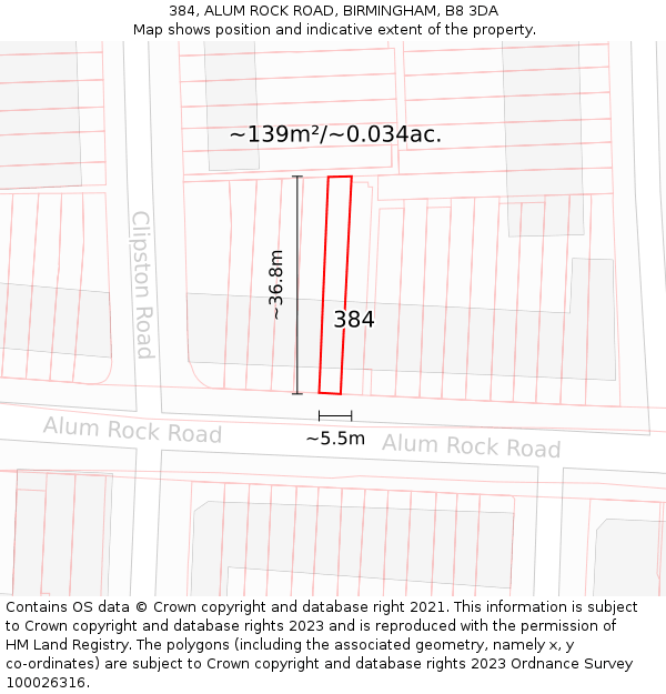 384, ALUM ROCK ROAD, BIRMINGHAM, B8 3DA: Plot and title map