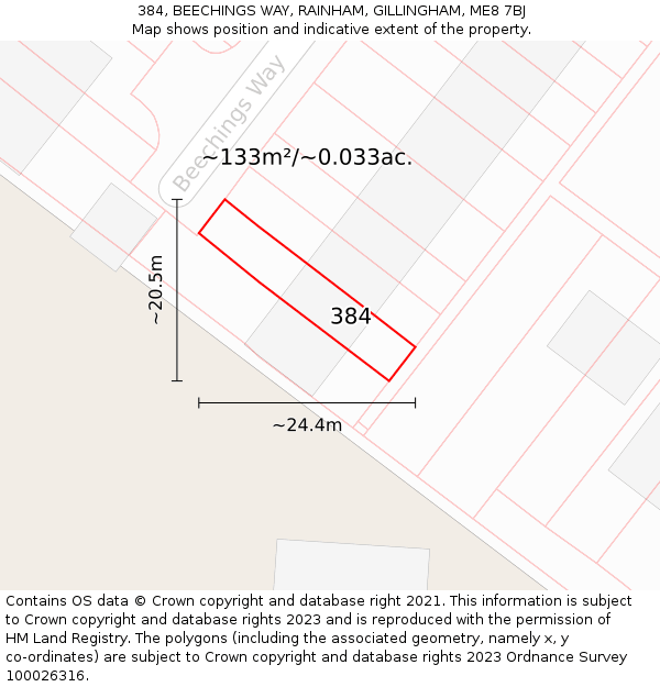 384, BEECHINGS WAY, RAINHAM, GILLINGHAM, ME8 7BJ: Plot and title map