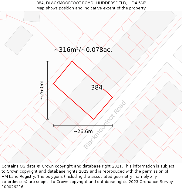 384, BLACKMOORFOOT ROAD, HUDDERSFIELD, HD4 5NP: Plot and title map