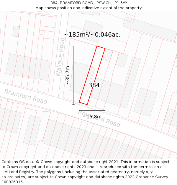 384, BRAMFORD ROAD, IPSWICH, IP1 5AY: Plot and title map