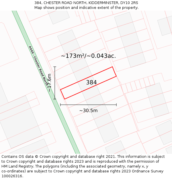384, CHESTER ROAD NORTH, KIDDERMINSTER, DY10 2RS: Plot and title map