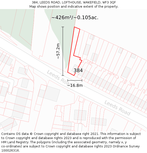 384, LEEDS ROAD, LOFTHOUSE, WAKEFIELD, WF3 3QF: Plot and title map