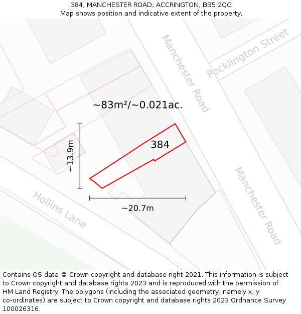 384, MANCHESTER ROAD, ACCRINGTON, BB5 2QG: Plot and title map