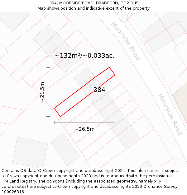 384, MOORSIDE ROAD, BRADFORD, BD2 3HS: Plot and title map