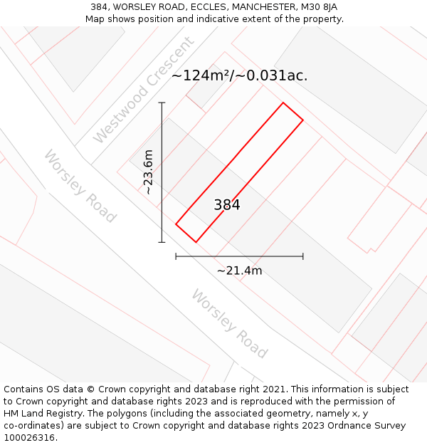 384, WORSLEY ROAD, ECCLES, MANCHESTER, M30 8JA: Plot and title map