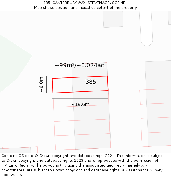 385, CANTERBURY WAY, STEVENAGE, SG1 4EH: Plot and title map