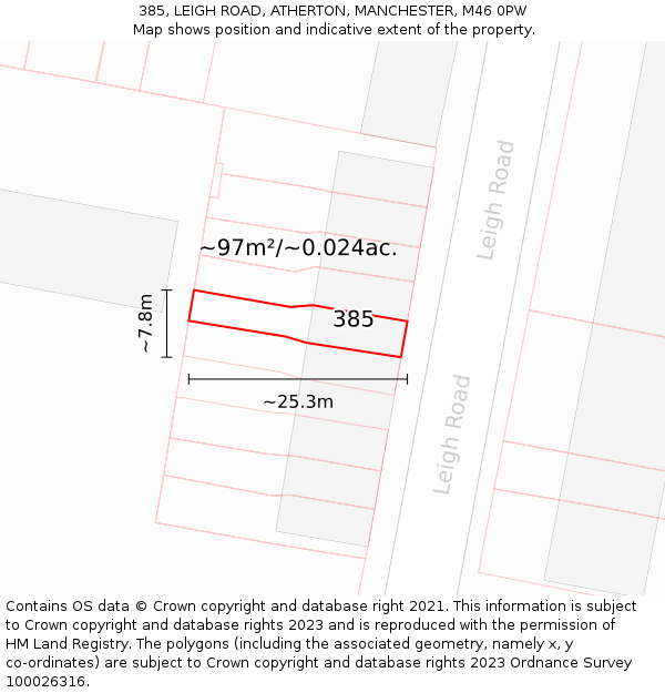 385, LEIGH ROAD, ATHERTON, MANCHESTER, M46 0PW: Plot and title map