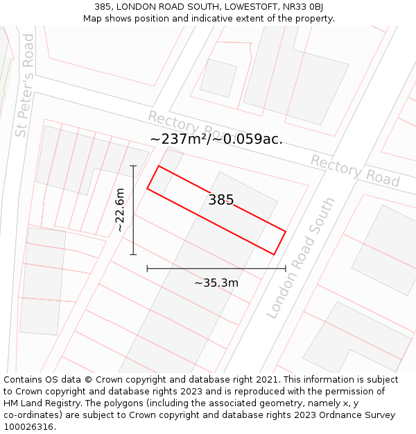 385, LONDON ROAD SOUTH, LOWESTOFT, NR33 0BJ: Plot and title map