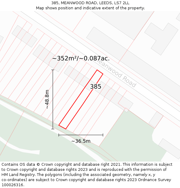 385, MEANWOOD ROAD, LEEDS, LS7 2LL: Plot and title map